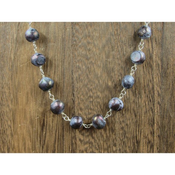 16" Sterling Silver Real Dark Purple Blue Pearls Necklace Vintage Minimalist - Picture 1 of 6